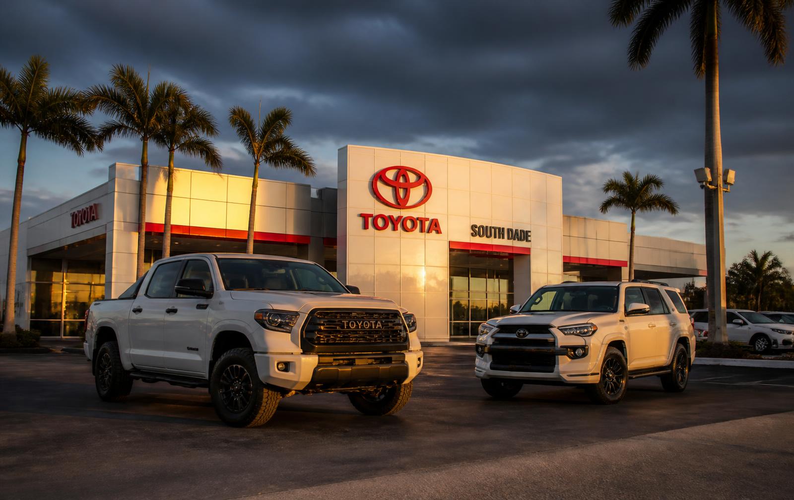Camioneta Toyota nueva frente a un dealer en Florida